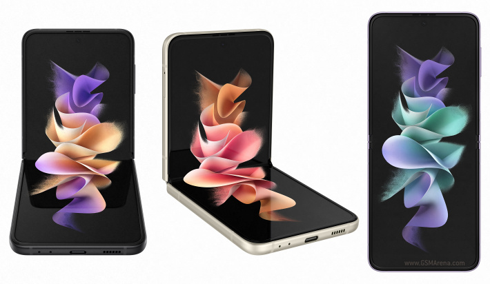 Galaxy Z Flip 3 clamshell smartphone with flexible screen